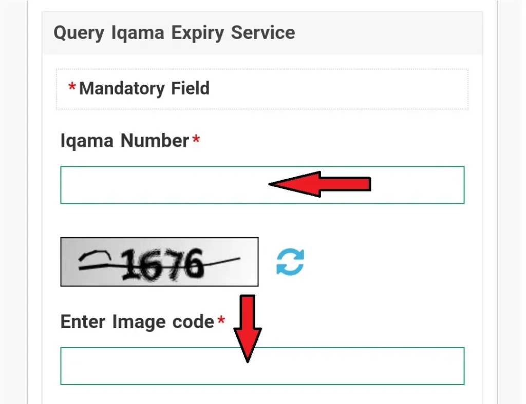 enter iqama id number and image code