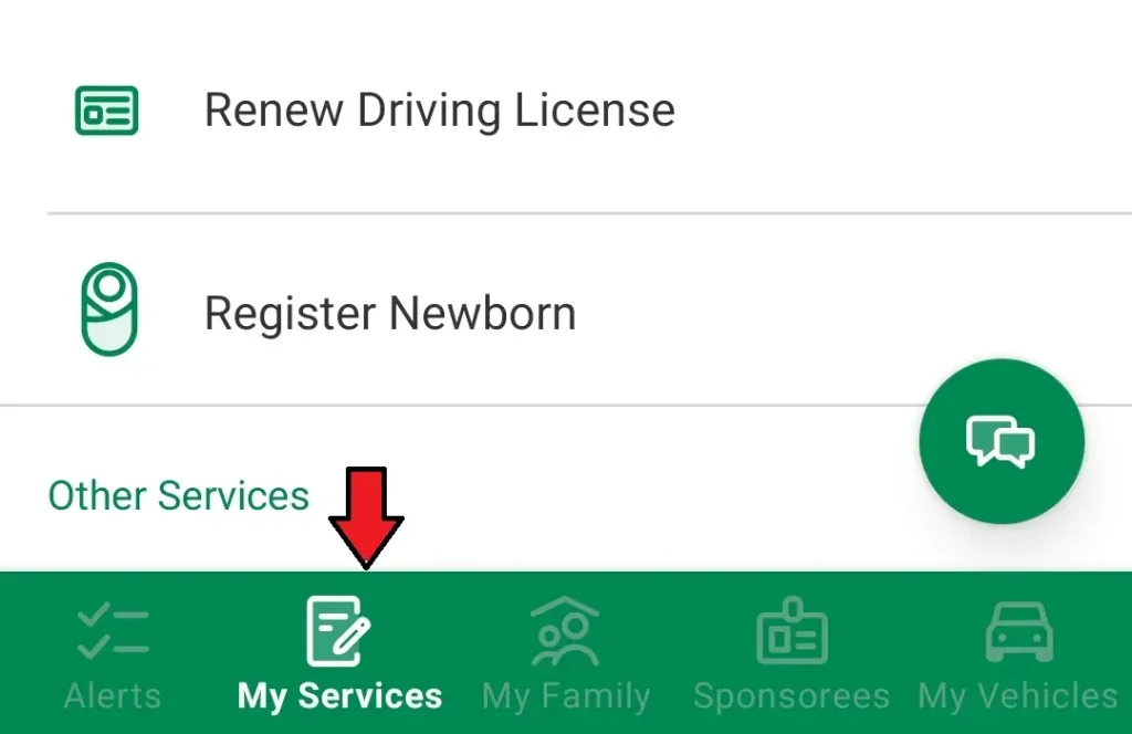 click on my services option in absher app